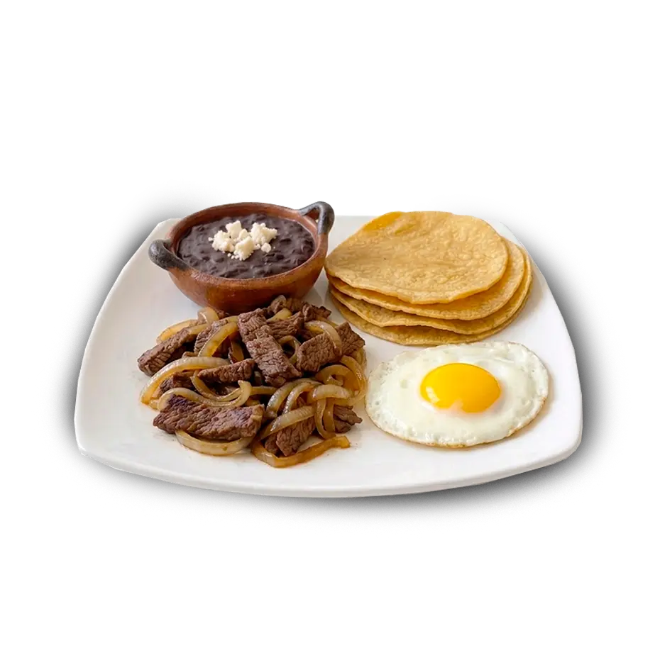 Bistec Encebollado con Huevos